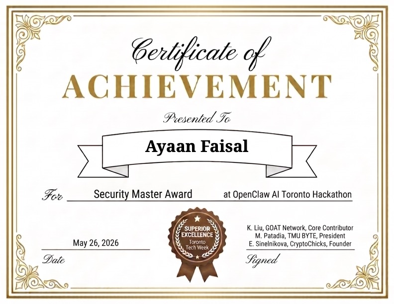 Security Master Award — Agora hackathon certificate