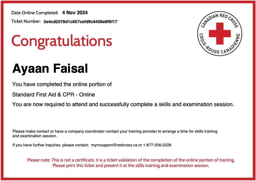 CPR & First Aid certificate